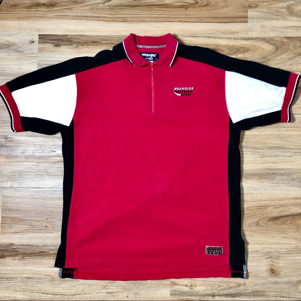 Vintage Wrangler Sport 100% Cotton Red Zip Henley